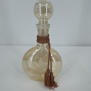 Cellini Parfum Etched Glass Perfume‎ Bottle with Stopper Brown/Rose In Color